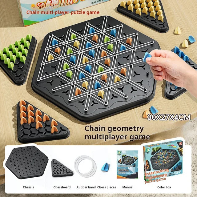 Jogo de xadrez triangular com elástico, jogo de batalha triangular, jogo educativo e interativo presente para festa em família