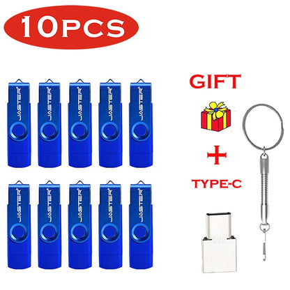 JASTER 10 PCS LOT Pen Drive 128GB 3 IN 1 Memoria USB 64GB Key Chain USB Flash Drive 32GB Free TYPE-C Adapter Memory Stick Gift