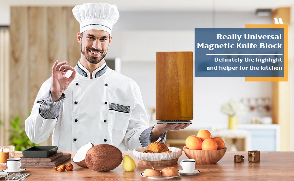 Magnetic Rotating Wood Knife Holder  360° Rotatable Knife Block For  Kitchen Knives Storage With Anti Slip Pad Wood Knife Board