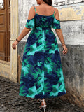 Plus Size Women's Summer Casual Vacation Dress Luxury Floral Print Off the Shoulder Slip Dresses Curve Clothing