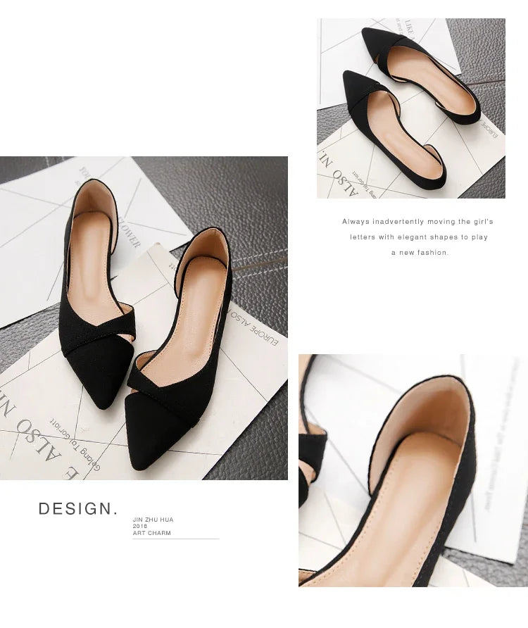 Women Flats Pink Black Pure Color Plus Small Size 33 34 Large 41 42 43 44 Suede Leather Pointed Toe Office Lady Flat Heel Shoes