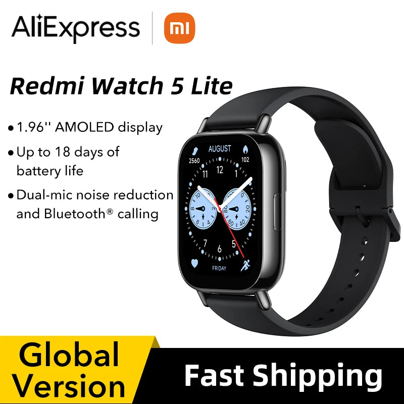 Global Version Xiaomi Redmi Watch 5 Lite 1.96" AMOLED up to 18 days battery built-in GNSS 150+ modes smart watch Bluetooth® call