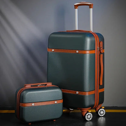 Rolling luggage set Women Fashion combination lock Travel Suitcase Set Universal Cosmetic bag Retro 2pcs Trolley Luggage Set