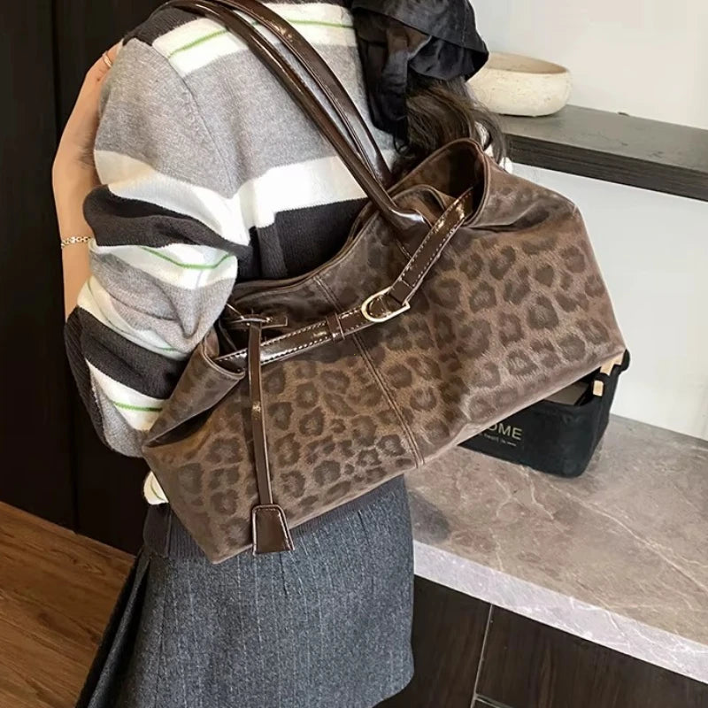 Leopard PU Leather Shoulder Bags for Women 2026 Luxury Designer Brand Trend Tote Bag Females Short Handle Handbags and Purses