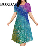 2026 New Women's Dresses Fashion Tie Dye Gradient 3D Printed Elegant Loose Dress Plus Size Female Casual Short Sleeve Dress  9XL