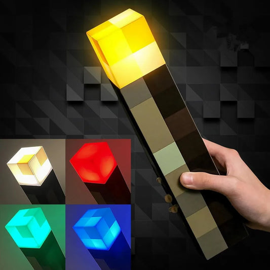 MC Game Brownstone Torch Lamp Figure 4Colors LED Night Light Bedroom Decorative Table Lamp USB Charging with Buckle Kids Toy Gift