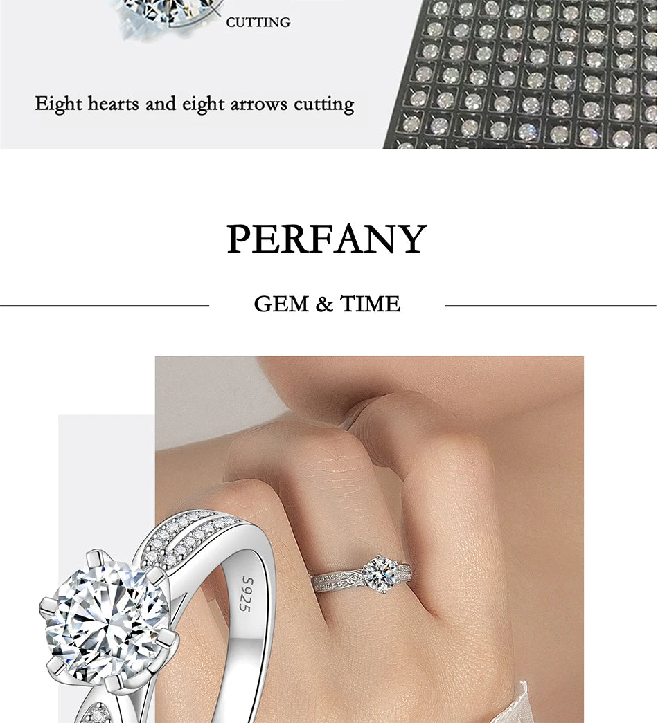 PERFANY 0.5-2CT Moissanite Ring for Women S925 Pure Silver Laboratory GRA Certified Diamond Wedding Luxury Jewelry