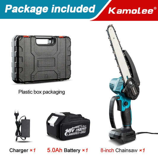 Kamolee Brushless Electric Saw, 8-inch Mini Chainsaw, Wood Cutter, Garden Pruning Power Tool for Makita 18V Battery