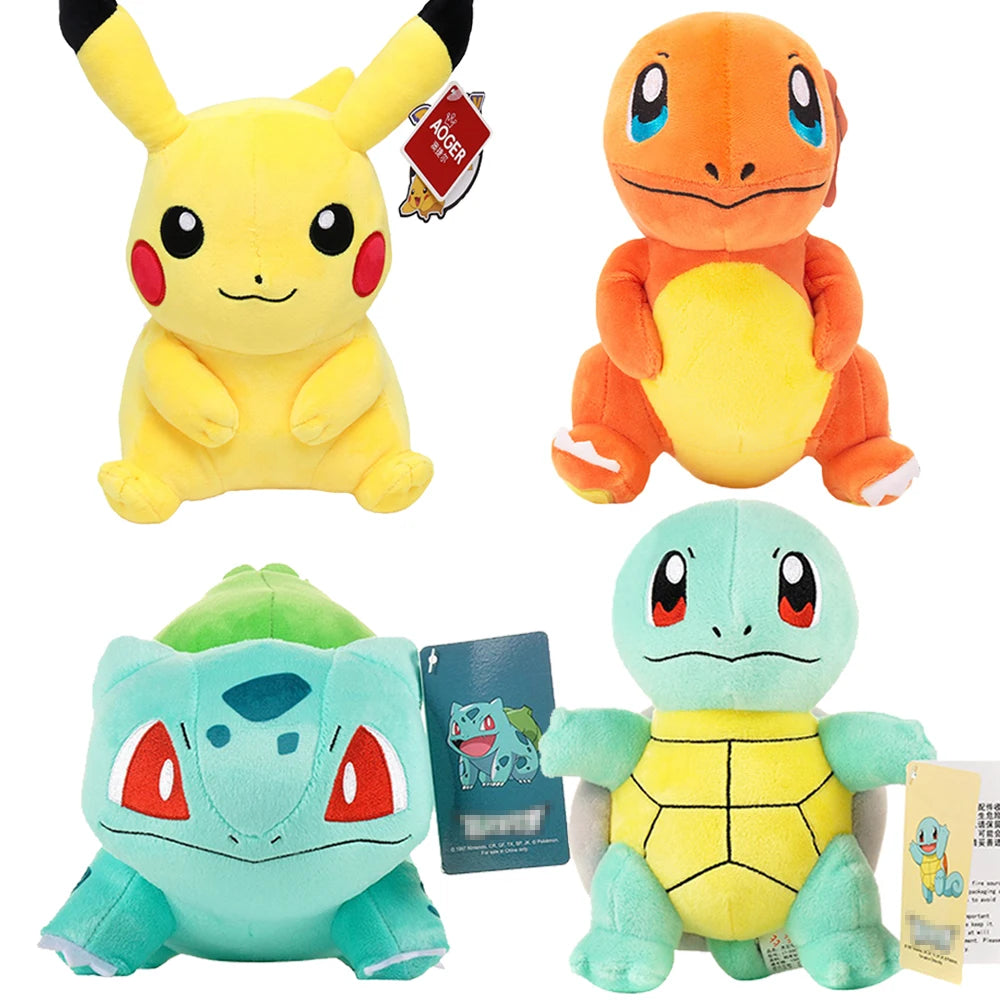 Peluche de Pokémon de alta calidad con etiqueta, dibujo animado de Pikachu, Charmander, Squirtle, Bulbasaur, muñeco de peluche, regalo para niños.