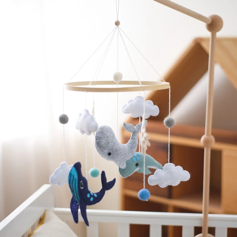 Baby Crib Mobile Rattle Toy Wooden Bed Bell Mobile Hanging Teddy Velvet Bear Doll Toy Newborn Music Box Crib Mobile Bracket Gift