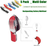 Vajilla multifuncional 7 en 1 para exteriores, herramientas de supervivencia, tenedor plegable de acero inoxidable, cuchara, cuchillo, vajilla para Picnic y acampada