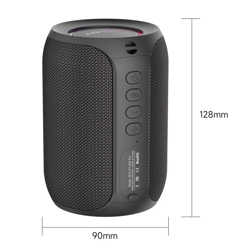 Potente altavoz Bluetooth Zealot-S32PRO, inalámbrico con graves, luz LED, para exteriores, subwoofer, resistente al agua.