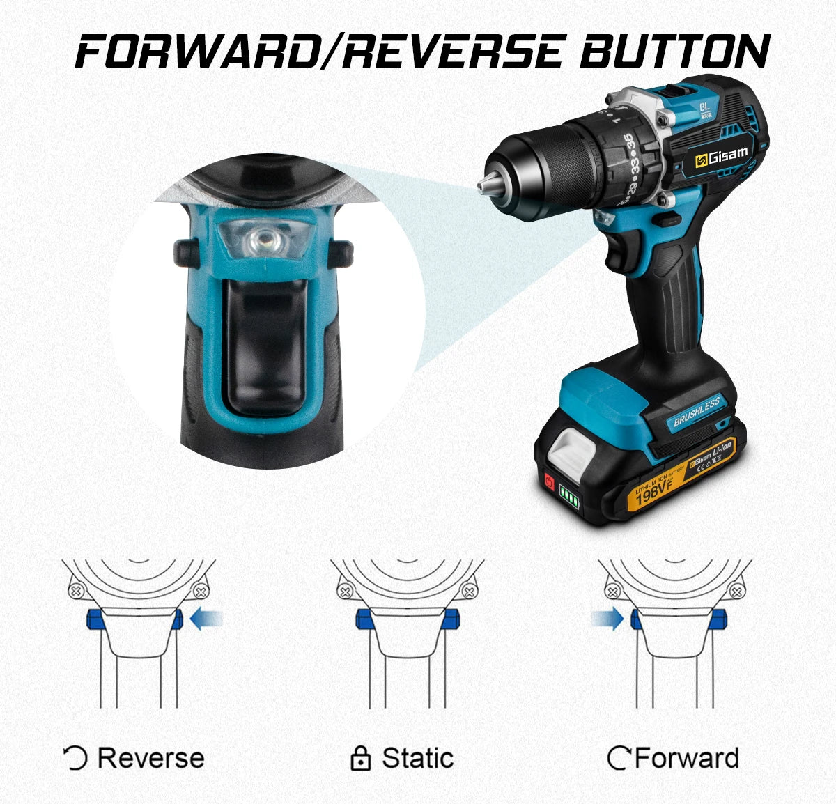 Gisam 65N.m 13MM 35+3 Torque Brushless Electric Impact Drill Cordless Electric Screwdriver Power Tool For Makita 18V Battery Pin