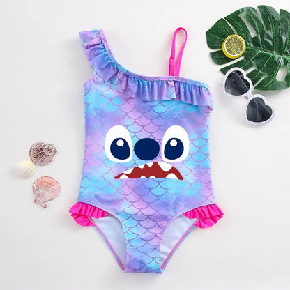 Traje de baño de una pieza con estampado de escamas de sirena para niña pequeña de Lilo Stitch, traje de baño para playa