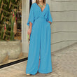 Solid Color Jumpsuits For Woman Jumpsuit Women's Clothing Temperament Simple Style Casual V-link Loose Tighten The Waist Elegant