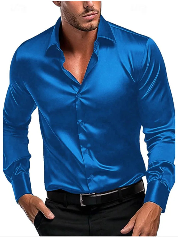 Spring and Autumn Men's Long Sleeve Shirt new Silky Smooth Business Slim Fashion Comfortable Lapel Cardigan Outdoor Casual Shirt