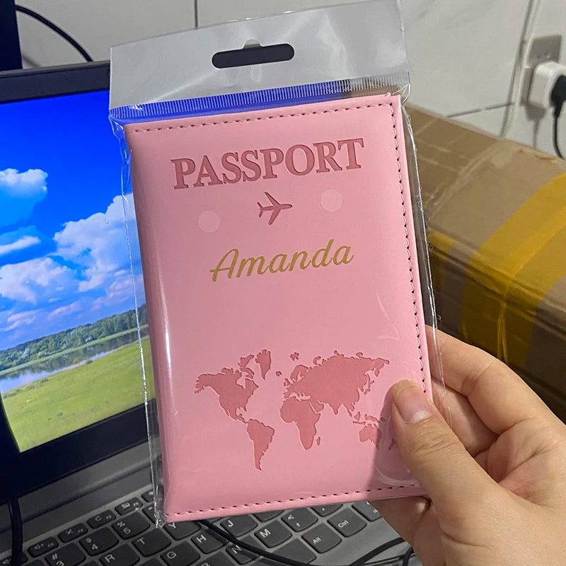 Funda de pasaporte personalizada con nombre en color dorado, billetera de viaje para hombre y mujer, porta pasaporte personalizable con nombre, tarjetero de presentación