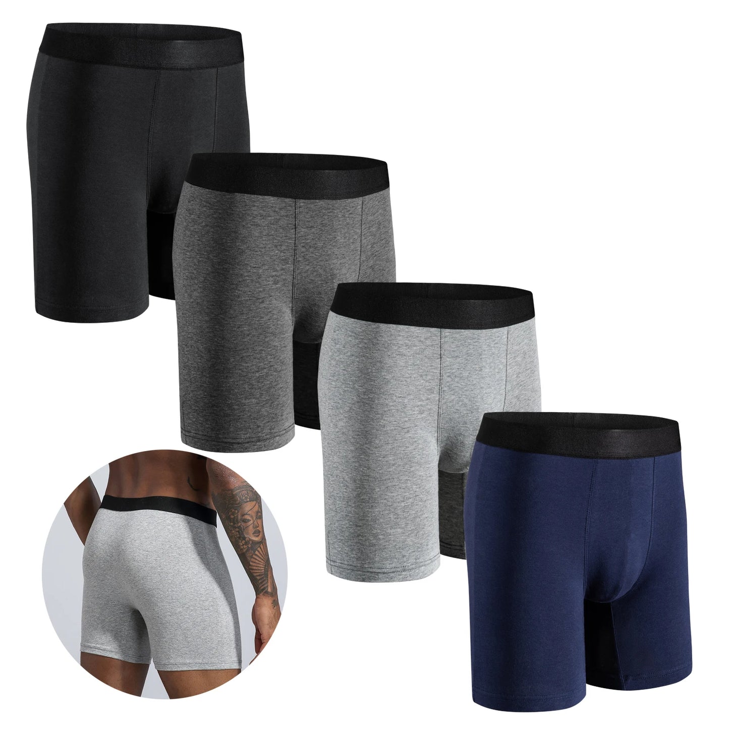 4pcs Set Mid-Long Boxer Shorts Men's Underwear Cotton Breathable Male Underpants for Men Homme Boxershorts Slips Soft Panties