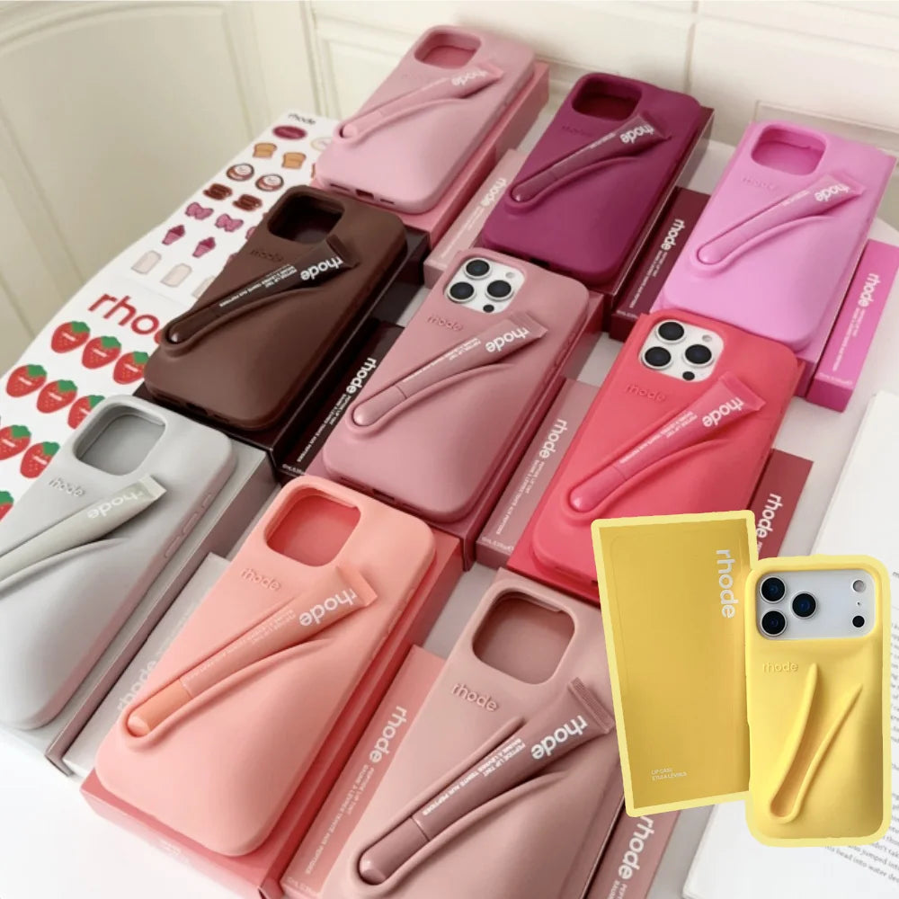Rhode Case For iPhone 12 13 14 15 16 Pro Max Plus 17 Air Portable Lip Gloss Holder Lipstick Silicone Soft Bumper Cover Lip Glaze