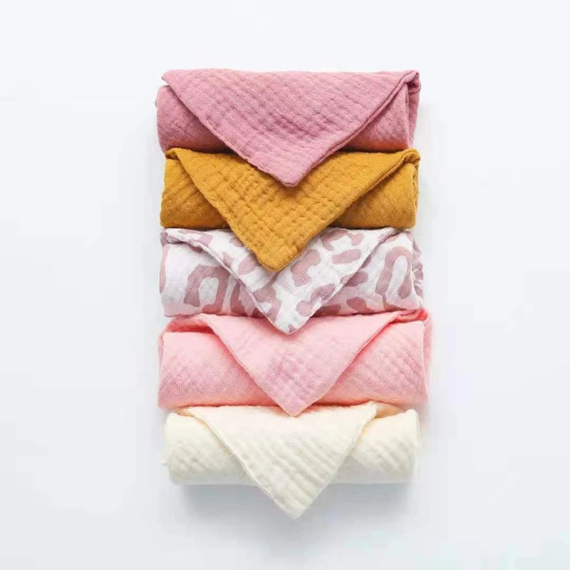 5 PcsWashcloth FaceclothInfant Wash Hand Face Wipes Baby Cotton Square Towels Handkerchief Muslin Cloth Feeding Bib