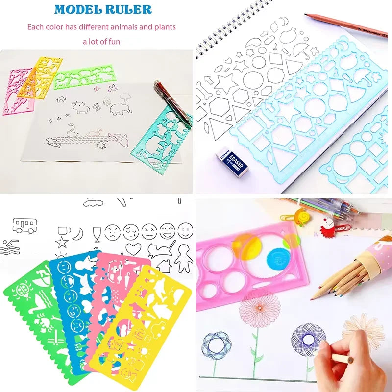 Animal Geometry Art Multifunctional Hollow Rulers Drafting Tools School Painting Supplies Office Kid Art Drawing Stationery Rule