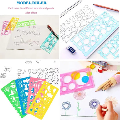 Animal Geometry Art Multifunctional Hollow Rulers Drafting Tools School Painting Supplies Office Kid Art Drawing Stationery Rule