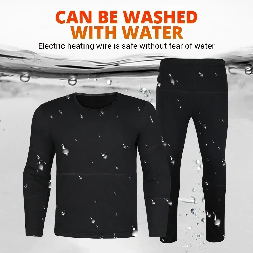 Winter Thermal Heated Jacket Men Vest Heated Underwear Men's Ski Suit USB Electric Heating Clothing Fleece Thermal Long Johns