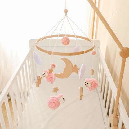 Baby Crib Mobile Rattle Toy Wooden Bed Bell Mobile Hanging Teddy Velvet Bear Doll Toy Newborn Music Box Crib Mobile Bracket Gift