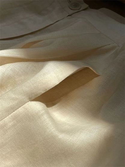HanOrange 2024 Summer Lazy Linen Casual Knee Length Pants Women Loose Thin Anti-transparent A-line Profile Five Cents Trousers