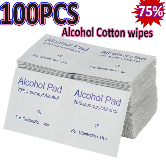 100 toallitas de algodón desechables con alcohol al 75% para desinfección de cristales de coche, limpieza de cristales y pantallas. 