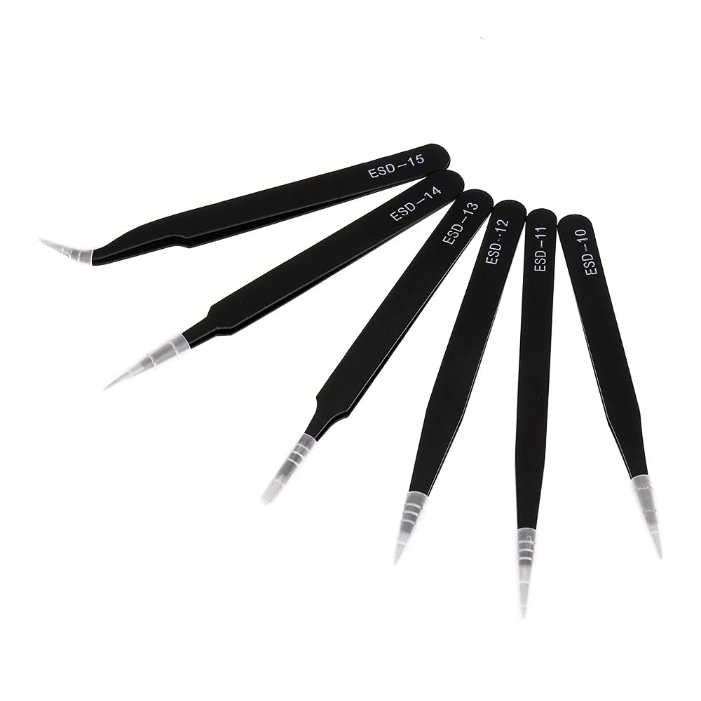 2/6pcs Precision Tweezers Set ESD Anti-Static Stainless Steel Tweezers Repair Tools for Electronics Repair Soldering Craft Tools