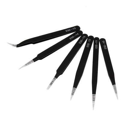 2/6pcs Precision Tweezers Set ESD Anti-Static Stainless Steel Tweezers Repair Tools for Electronics Repair Soldering Craft Tools