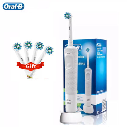 Cepillo de dientes eléctrico Oral B Vitality Cross Action recargable con temporizador de 2 minutos y rotación para dientes blancos y limpios. Cepillo blanco y negro.