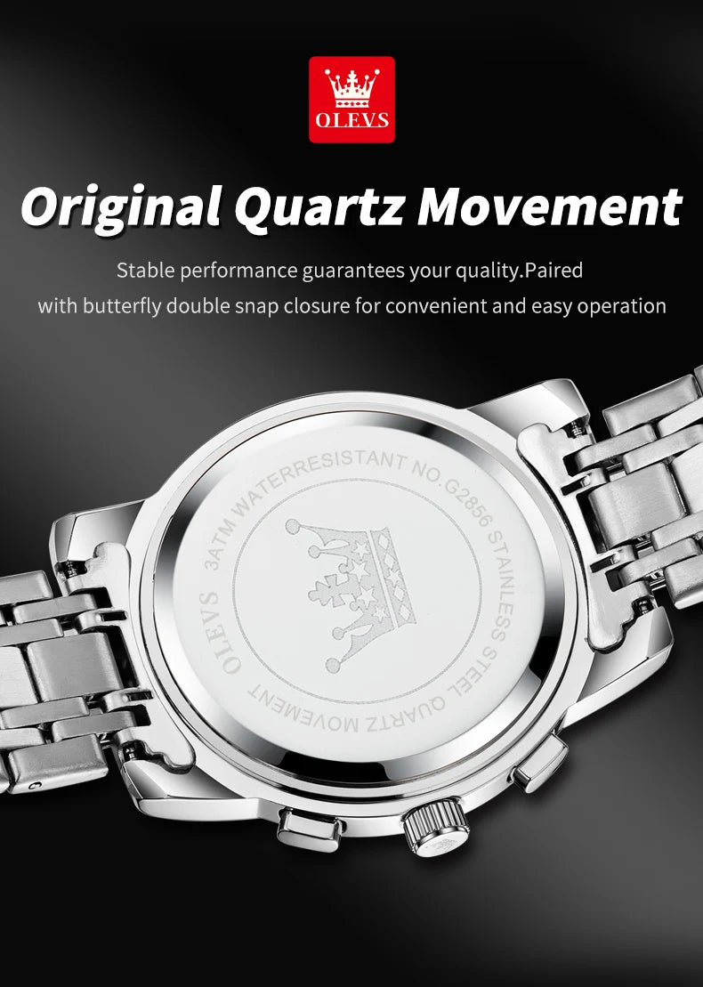 OLEVS 2856 New Men's Watches Luxury Classic Flywheel Design Waterproof Chronograph Moon Phase 24 Hour Quartz Wrist Watch for Men