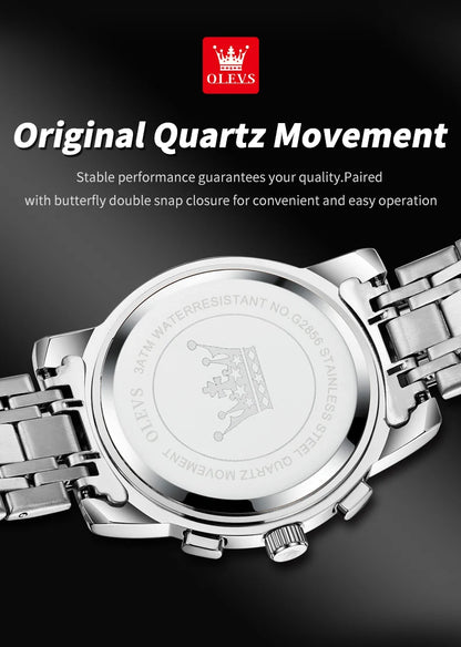 OLEVS 2856 New Men's Watches Luxury Classic Flywheel Design Waterproof Chronograph Moon Phase 24 Hour Quartz Wrist Watch for Men