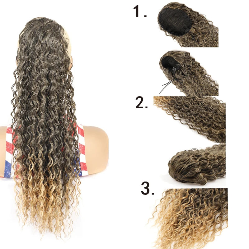 H&STAR 22 Polegadas Longo Sintético Kinky Curly Cordão Rabo de Cavalo Envoltório Rabo de Cavalo Clipe em Extensões de Cabelo para Mulheres