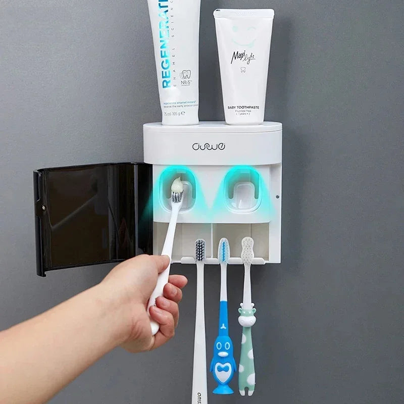 Exprimidor automático de pasta de dientes de pared, dispensador de pasta de dientes, soporte magnético para cepillos de dientes, estante para pasta de dientes, accesorios de baño