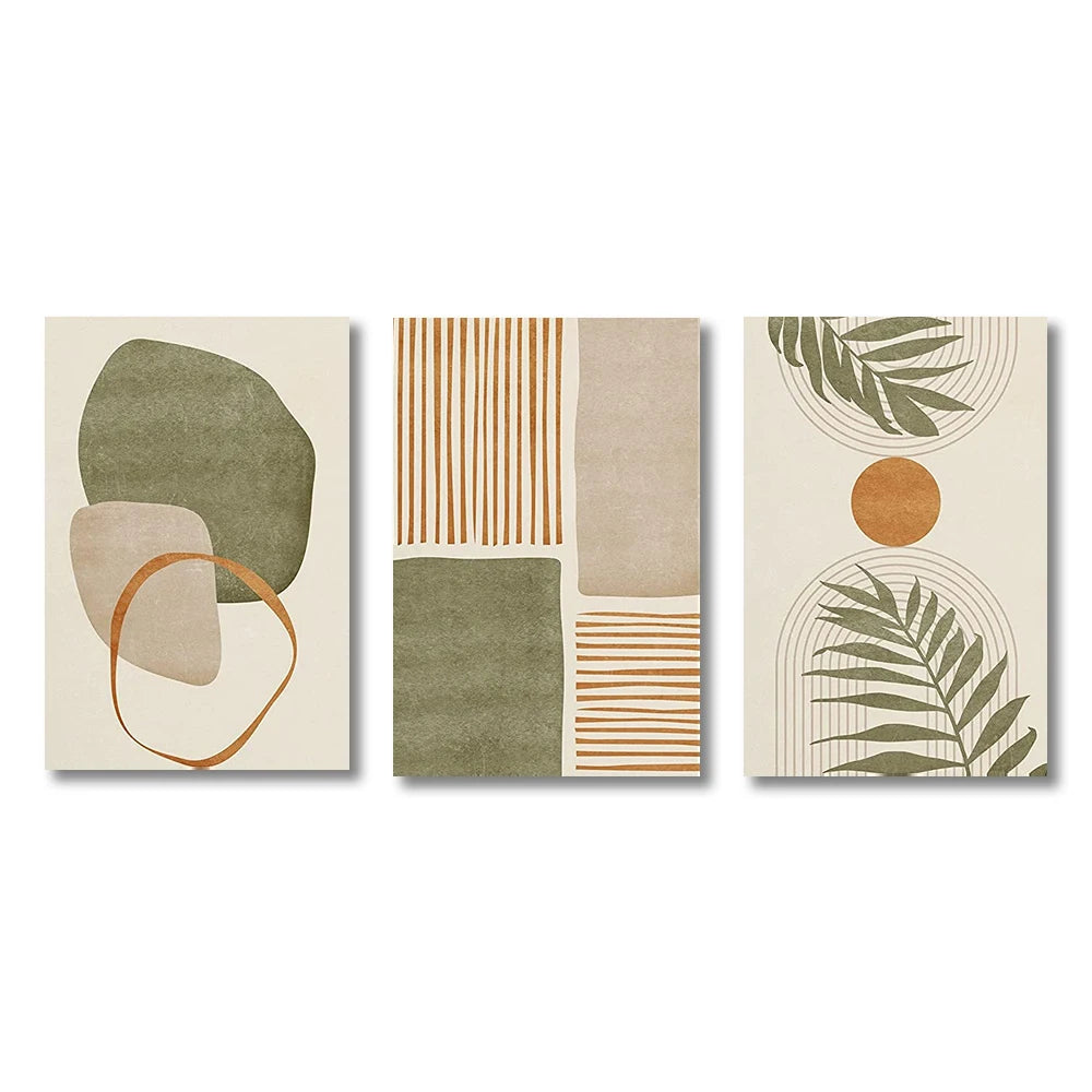 Simple Style Canvas Print Posters Wall Art Painting Set of 3 Tropical Leaves Abstract Shapes Illustrations Modern Art Boho Decor