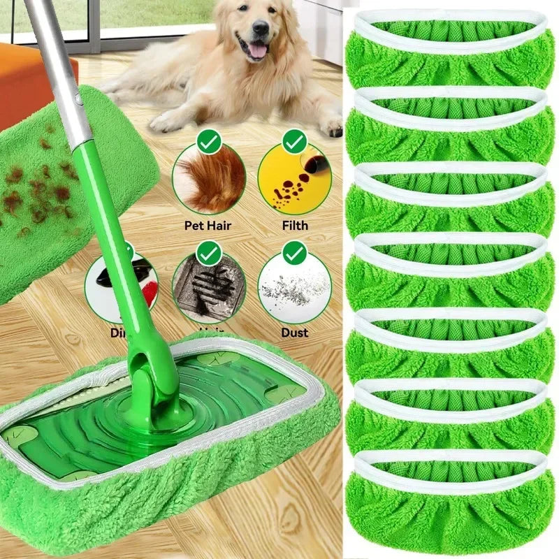 Sweeper Wet &amp; Dry Cleaning Cloths Reusable Microfiber Mop Pads Green Furniture Flooring Mop Head Replacement Washable Rag Towel
