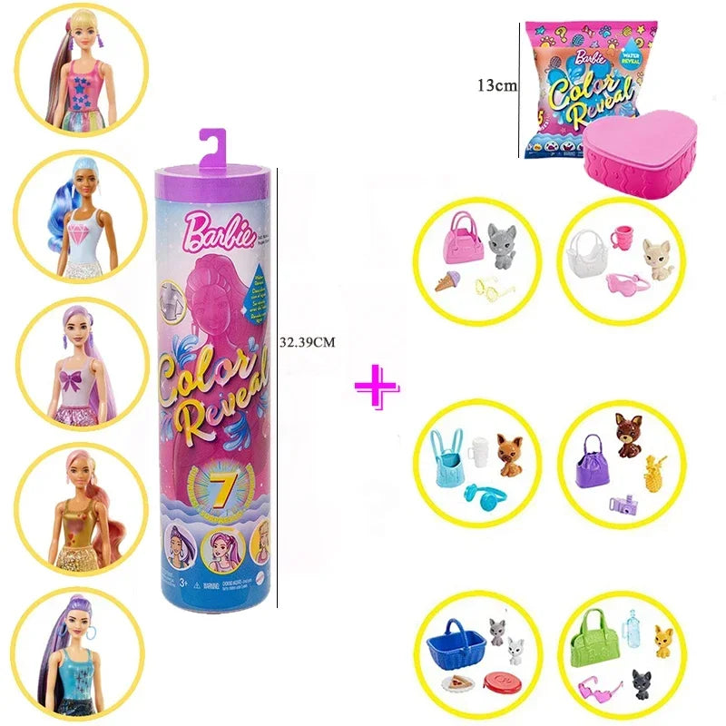 Genuine Barbie Color Reveal Foam Dolls Pet Friend with 25 Surprises Scented Bubbles Princess Doll Toys for Girls Gift
