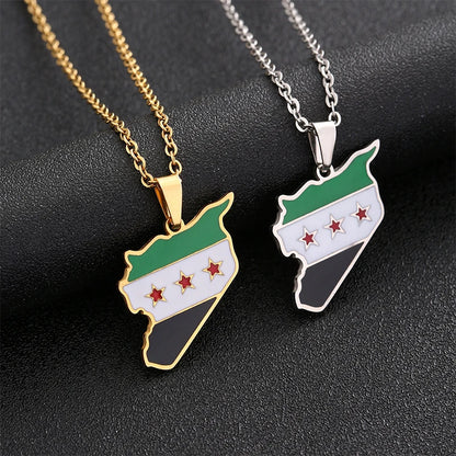 Collar con colgante de acero inoxidable con la bandera de Siria, estilo hip hop, para hombre y mujer.