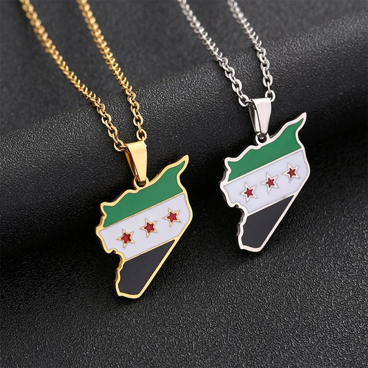 Collar con colgante de acero inoxidable con la bandera de Siria, estilo hip hop, para hombre y mujer.