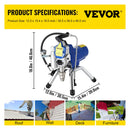 VEVOR Airless Spraying Machine Professional Ultra Silent Wall Paint Spray Gun 3000PSI-Pressure 2.5L/Minute-NoLoad Displacement