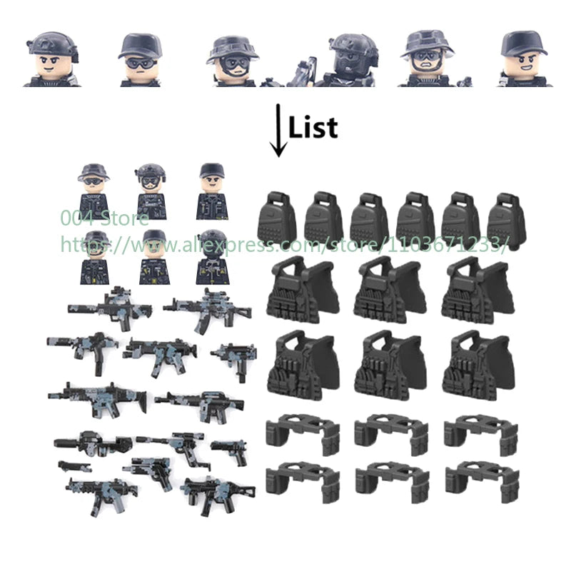 Military Special Forces Action Figure Building Blocks Ghillie Suit Weapons Sniper SWAT Ghost KSK Police Bandit Boy Toy Gift F029