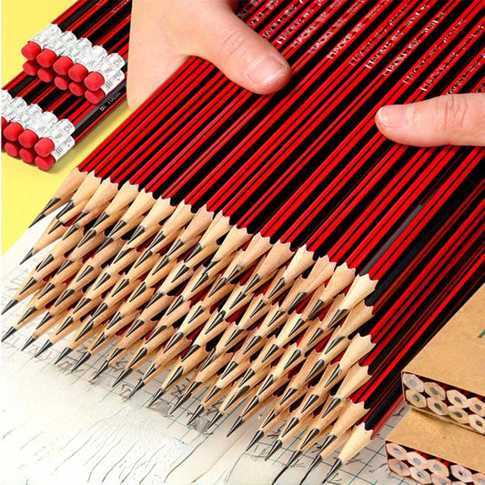 HB Wooden Pencils with Erasers - Red & Black Barrels for Writing, Drawing, and Sketching - Ideal for Students and Office Supplies