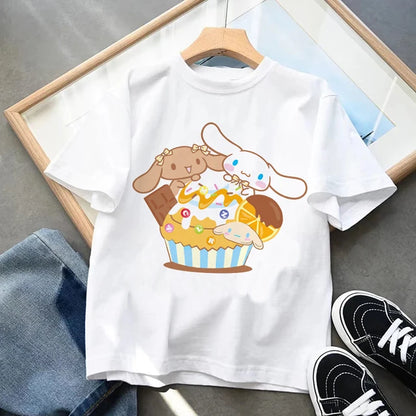 Camiseta casual infantil, camiseta kawaii, roupa de desenho Sanrio Anime, camiseta Y2k, blusa para menino e menina, roupa kawaii infantil