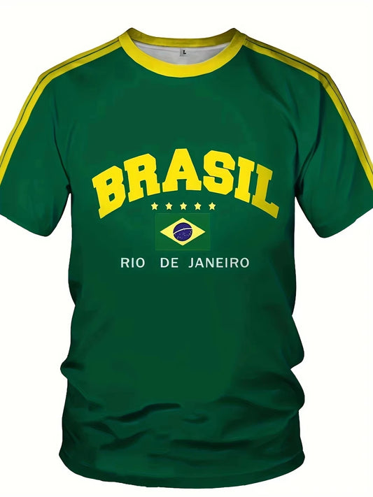 2025 Summer New Five-star Brasil Print T-shirt For Men Short Sleeve O-neck Tees Vintage Casual Sports Mesh Jersey Oversized Tops