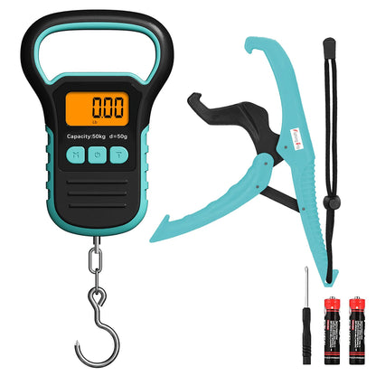 Digital Fish Scale with Ruler and Catch, 110 lb/50 kg Portable Hanging Fish Scale, Luggage Weighing Scale, Backlit LCD Display