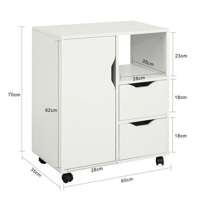 SoBuy FBT105-W printer table with 2 drawers and 1 door files wardrobe roll container office cart side trolley office container White