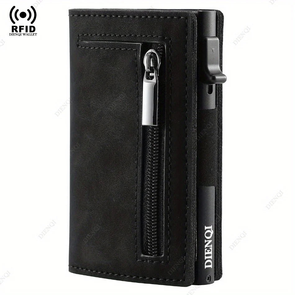 Magnetic Credit Card Holder Luxury Men's Wallet RFID Blocking Pop Up Minimalist Wallet Leather Bank Card Holder Case Vallet for Men